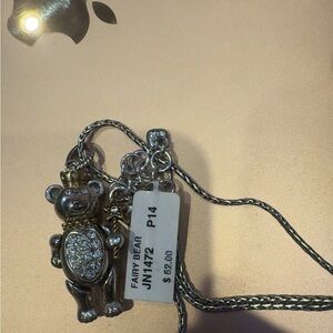 Fairy Bear Crystal Teddy Pendant Necklace - Silver & Gold Tones